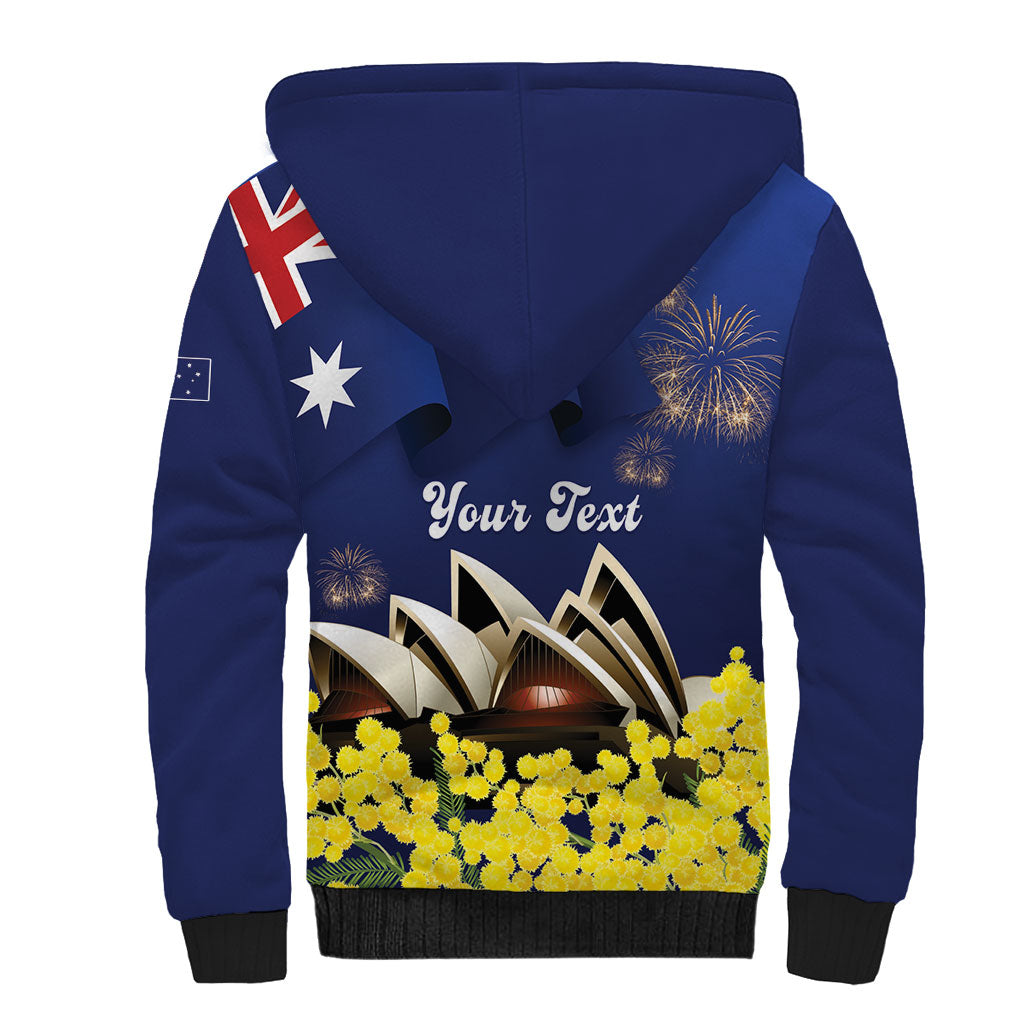 Personalised Australia National Flag Day Sherpa Hoodie Golden Wattle Sydney Opera House Flag Color