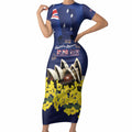 Personalised Australia National Flag Day Short Sleeve Bodycon Dress Golden Wattle Sydney Opera House Flag Color
