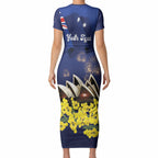 Personalised Australia National Flag Day Short Sleeve Bodycon Dress Golden Wattle Sydney Opera House Flag Color