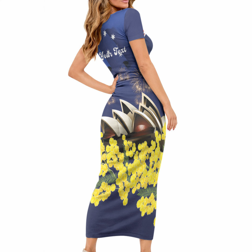 Personalised Australia National Flag Day Short Sleeve Bodycon Dress Golden Wattle Sydney Opera House Flag Color
