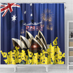 Australia National Flag Day Shower Curtain Golden Wattle Sydney Opera House Flag Color