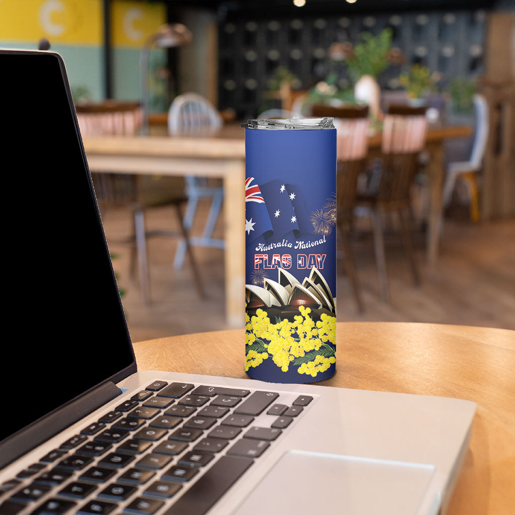 Personalised Australia National Flag Day Skinny Tumbler Golden Wattle Sydney Opera House Flag Color