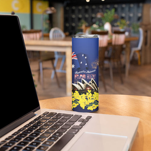 Personalised Australia National Flag Day Skinny Tumbler Golden Wattle Sydney Opera House Flag Color