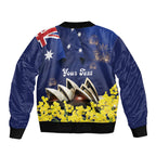 Personalised Australia National Flag Day Sleeve Zip Bomber Jacket Golden Wattle Sydney Opera House Flag Color