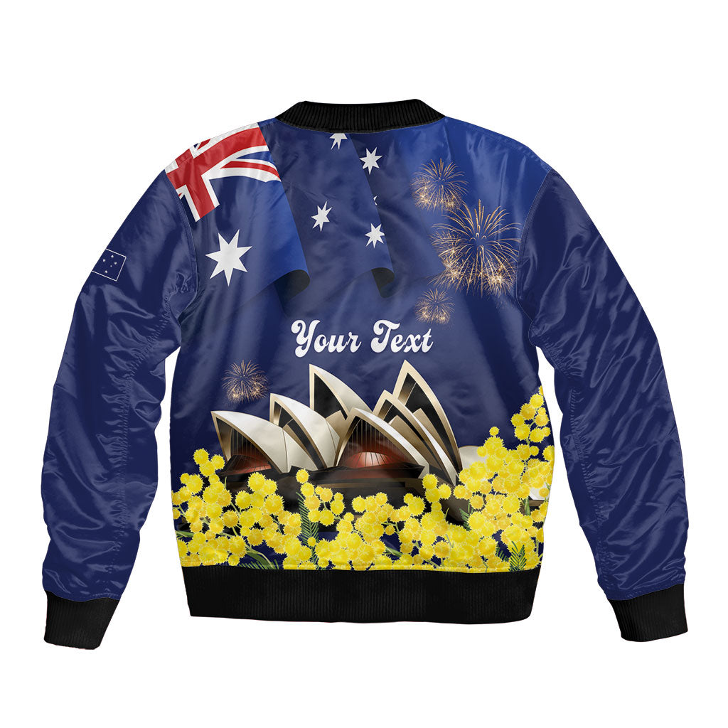 Personalised Australia National Flag Day Sleeve Zip Bomber Jacket Golden Wattle Sydney Opera House Flag Color