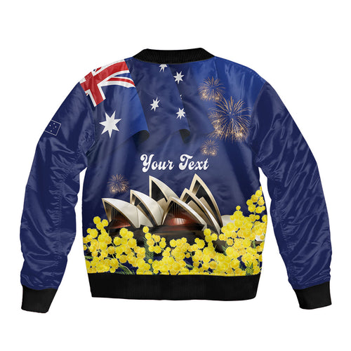 Personalised Australia National Flag Day Sleeve Zip Bomber Jacket Golden Wattle Sydney Opera House Flag Color