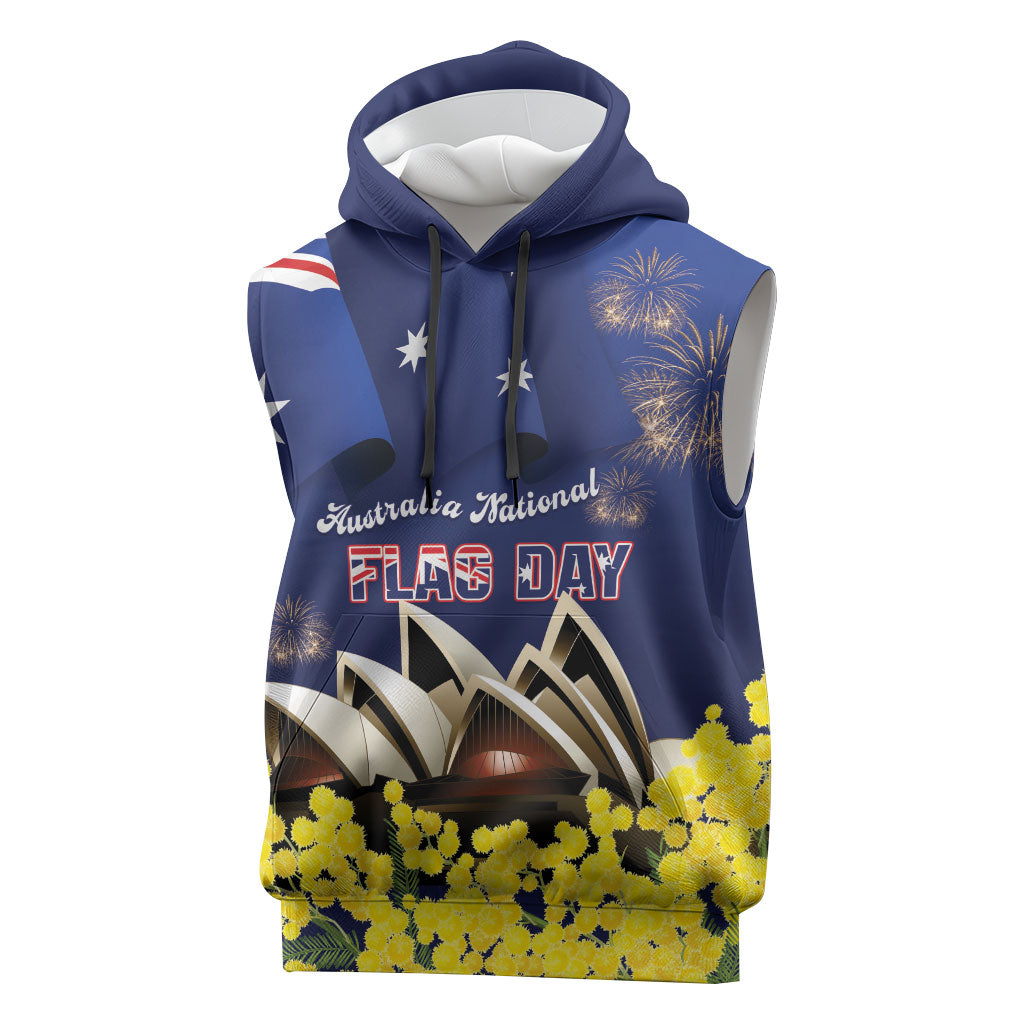 Personalised Australia National Flag Day Sleeveless Hoodie Golden Wattle Sydney Opera House Flag Color