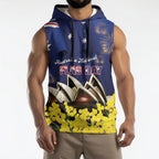 Personalised Australia National Flag Day Sleeveless Hoodie Golden Wattle Sydney Opera House Flag Color