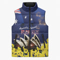 Personalised Australia National Flag Day Sleeveless Puffer Jacket Golden Wattle Sydney Opera House Flag Color
