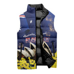 Personalised Australia National Flag Day Sleeveless Puffer Jacket Golden Wattle Sydney Opera House Flag Color