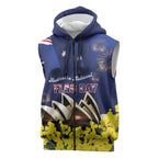 Personalised Australia National Flag Day Sleeveless Zip Hoodie Golden Wattle Sydney Opera House Flag Color