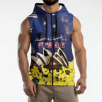 Personalised Australia National Flag Day Sleeveless Zip Hoodie Golden Wattle Sydney Opera House Flag Color