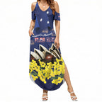 Personalised Australia National Flag Day Summer Maxi Dress Golden Wattle Sydney Opera House Flag Color