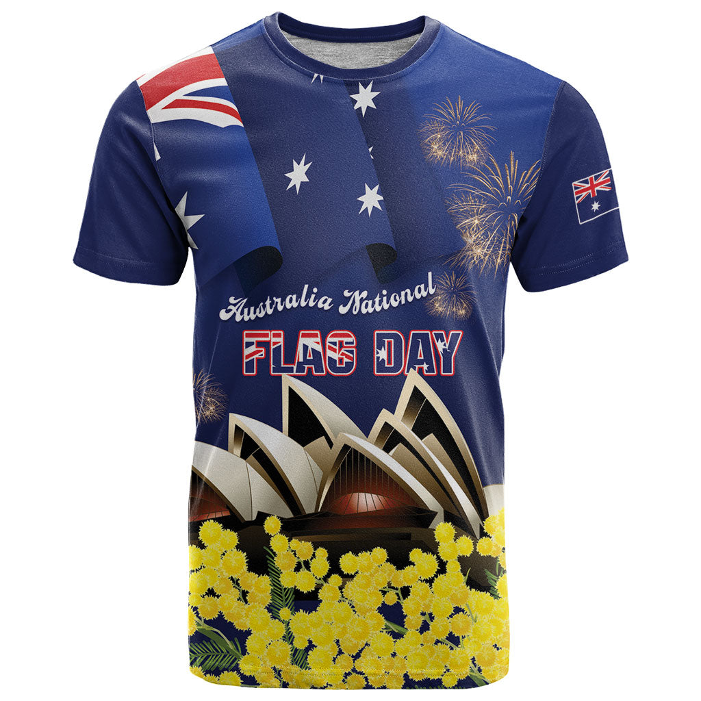 Personalised Australia National Flag Day T Shirt Golden Wattle Sydney Opera House Flag Color