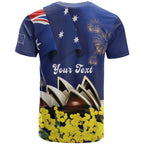 Personalised Australia National Flag Day T Shirt Golden Wattle Sydney Opera House Flag Color