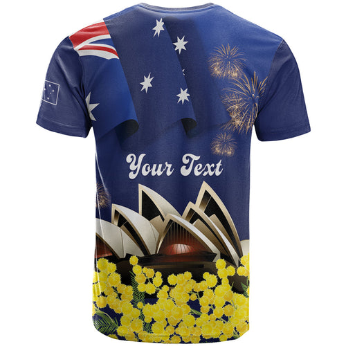 Personalised Australia National Flag Day T Shirt Golden Wattle Sydney Opera House Flag Color