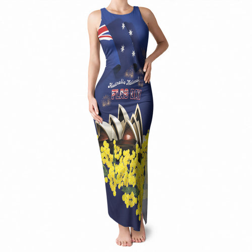Personalised Australia National Flag Day Tank Maxi Dress Golden Wattle Sydney Opera House Flag Color