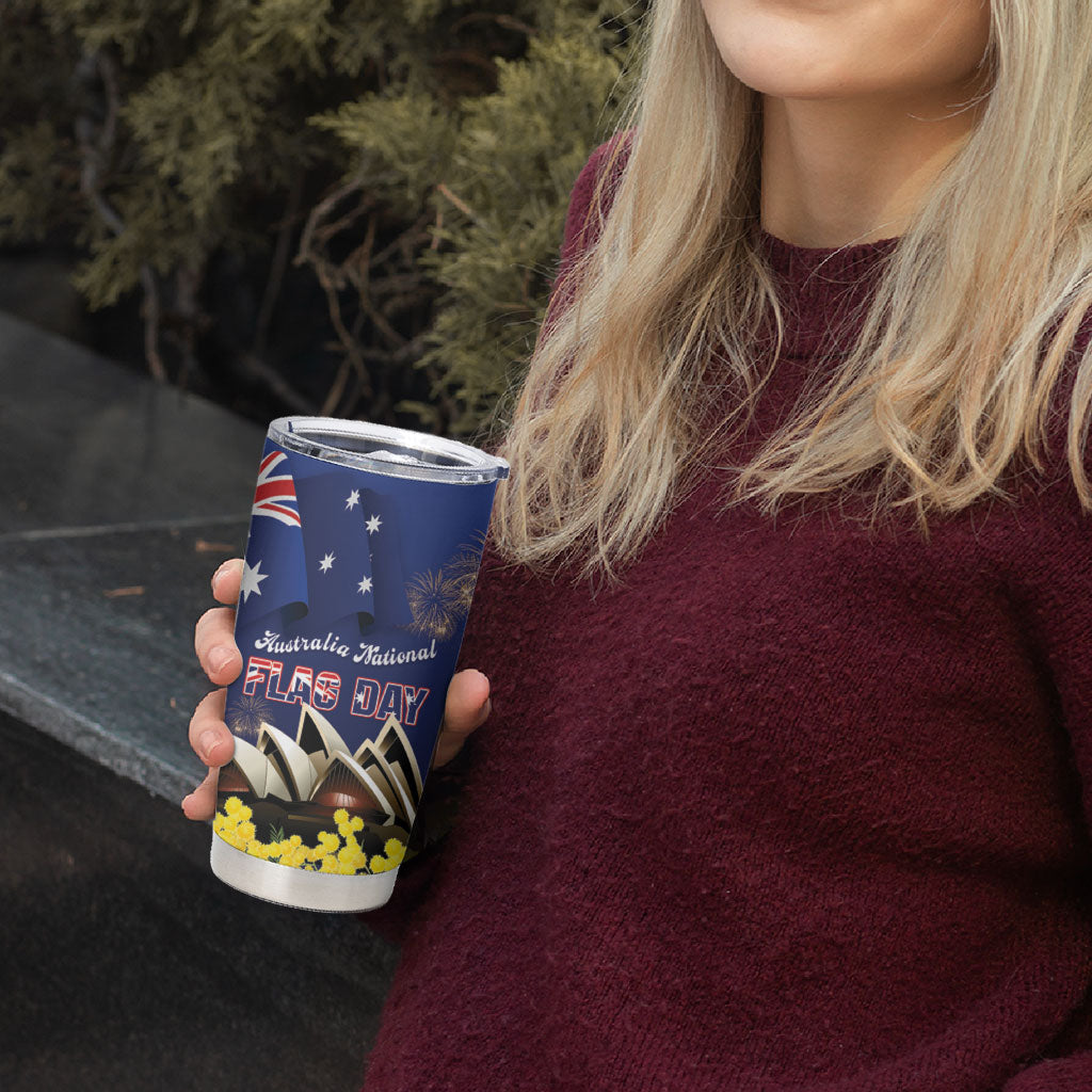 Personalised Australia National Flag Day Tumbler Cup Golden Wattle Sydney Opera House Flag Color