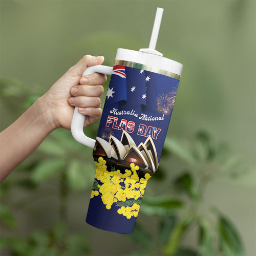 Personalised Australia National Flag Day Tumbler With Handle Golden Wattle Sydney Opera House Flag Color