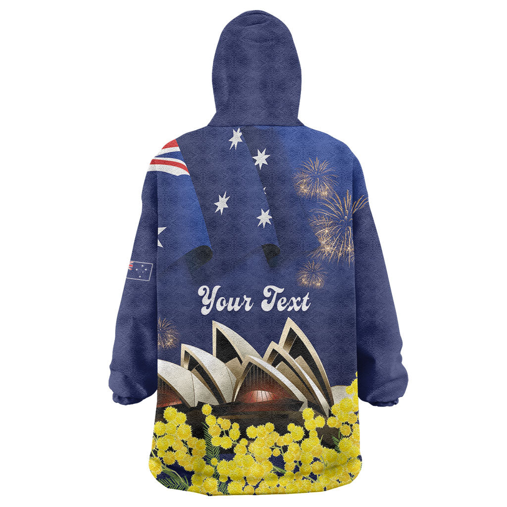 Personalised Australia National Flag Day Wearable Blanket Hoodie Golden Wattle Sydney Opera House Flag Color