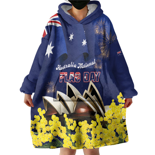 Personalised Australia National Flag Day Wearable Blanket Hoodie Golden Wattle Sydney Opera House Flag Color