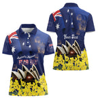 Personalised Australia National Flag Day Women Polo Shirt Golden Wattle Sydney Opera House Flag Color