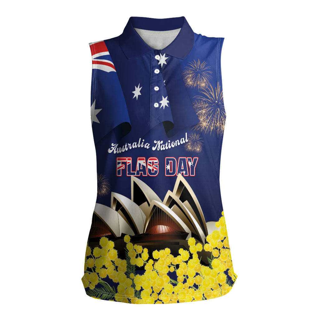 Personalised Australia National Flag Day Women Sleeveless Polo Shirt Golden Wattle Sydney Opera House Flag Color