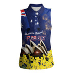 Personalised Australia National Flag Day Women Sleeveless Polo Shirt Golden Wattle Sydney Opera House Flag Color