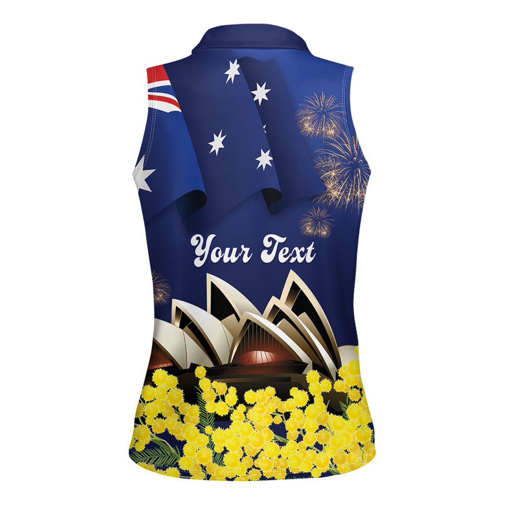 Personalised Australia National Flag Day Women Sleeveless Polo Shirt Golden Wattle Sydney Opera House Flag Color