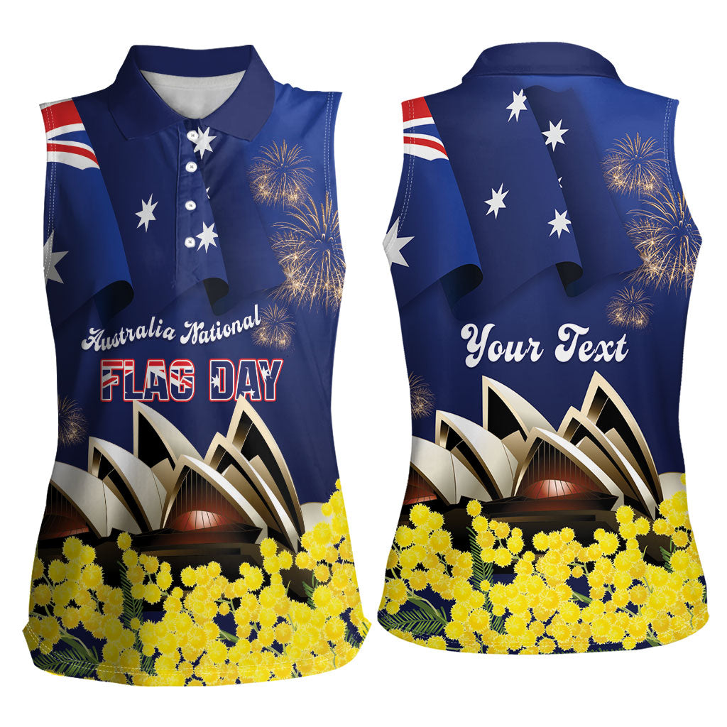 Personalised Australia National Flag Day Women Sleeveless Polo Shirt Golden Wattle Sydney Opera House Flag Color