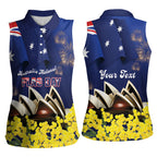Personalised Australia National Flag Day Women Sleeveless Polo Shirt Golden Wattle Sydney Opera House Flag Color