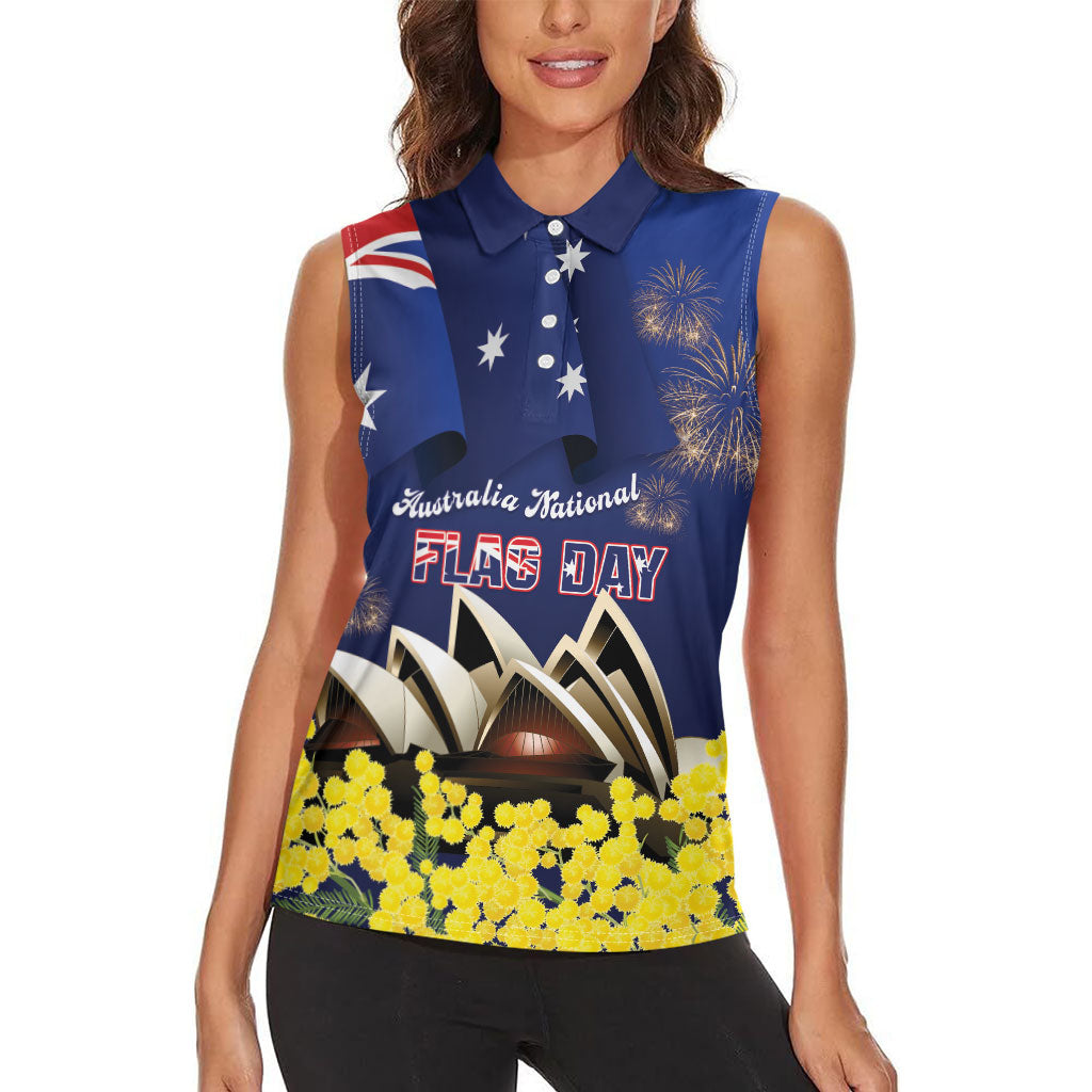 Personalised Australia National Flag Day Women Sleeveless Polo Shirt Golden Wattle Sydney Opera House Flag Color