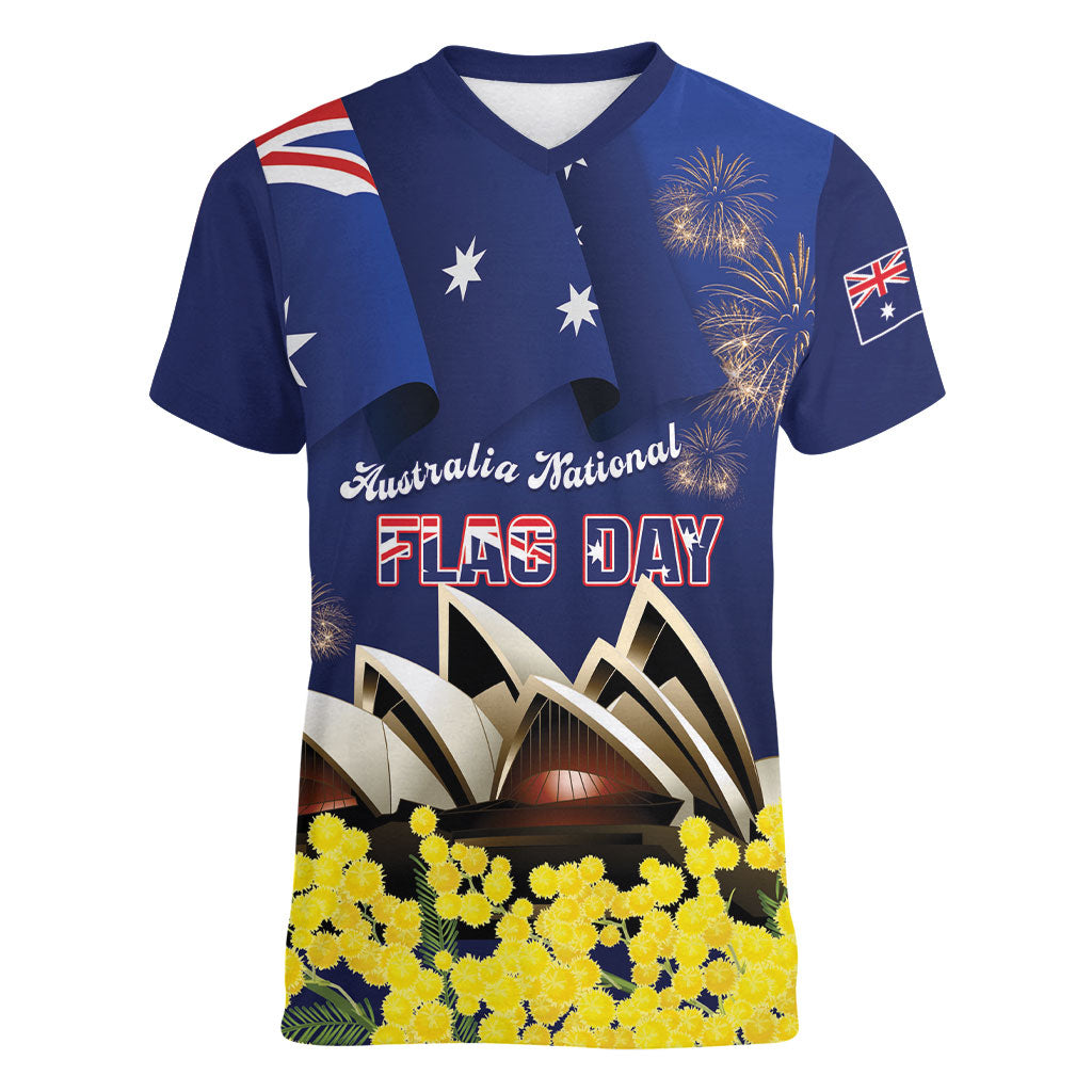 Personalised Australia National Flag Day Women V-Neck T-Shirt Golden Wattle Sydney Opera House Flag Color