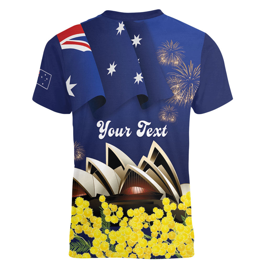Personalised Australia National Flag Day Women V-Neck T-Shirt Golden Wattle Sydney Opera House Flag Color