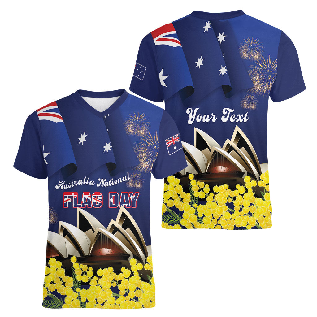 Personalised Australia National Flag Day Women V-Neck T-Shirt Golden Wattle Sydney Opera House Flag Color
