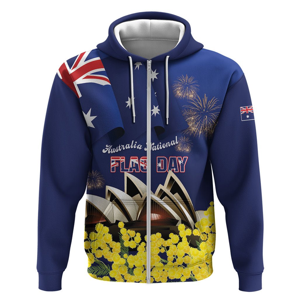 Personalised Australia National Flag Day Zip Hoodie Golden Wattle Sydney Opera House Flag Color