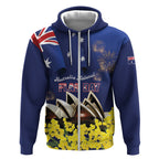 Personalised Australia National Flag Day Zip Hoodie Golden Wattle Sydney Opera House Flag Color