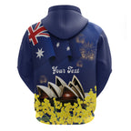 Personalised Australia National Flag Day Zip Hoodie Golden Wattle Sydney Opera House Flag Color