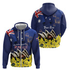 Personalised Australia National Flag Day Zip Hoodie Golden Wattle Sydney Opera House Flag Color