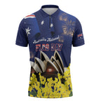 Personalised Australia National Flag Day Zipper Polo Shirt Golden Wattle Sydney Opera House Flag Color