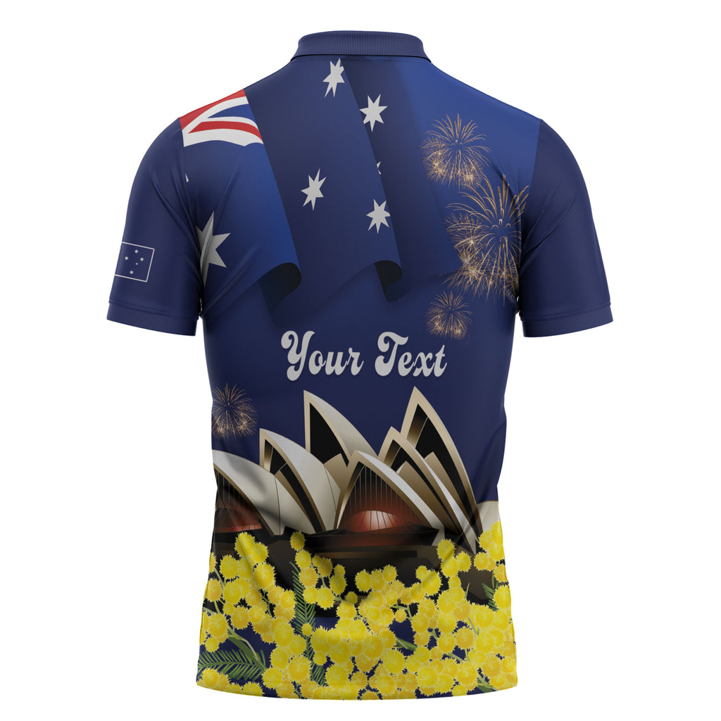 Personalised Australia National Flag Day Zipper Polo Shirt Golden Wattle Sydney Opera House Flag Color