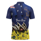 Personalised Australia National Flag Day Zipper Polo Shirt Golden Wattle Sydney Opera House Flag Color