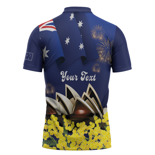 Personalised Australia National Flag Day Zipper Polo Shirt Golden Wattle Sydney Opera House Flag Color