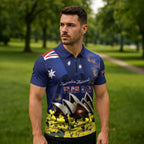 Personalised Australia National Flag Day Zipper Polo Shirt Golden Wattle Sydney Opera House Flag Color