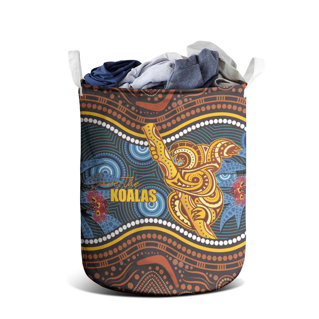 Aboriginal Dot Painting Koala Bear Laundry Basket Aussie Eucalyptus Caesia Flowers