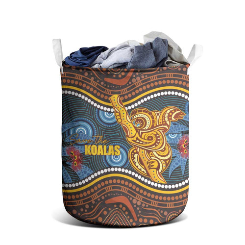 Aboriginal Dot Painting Koala Bear Laundry Basket Aussie Eucalyptus Caesia Flowers