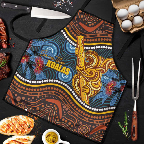Aboriginal Dot Painting Koala Bear Apron Aussie Eucalyptus Caesia Flowers