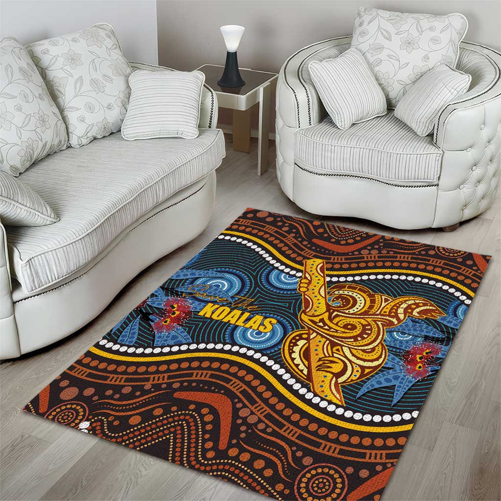 Aboriginal Dot Painting Koala Bear Area Rug Aussie Eucalyptus Caesia Flowers