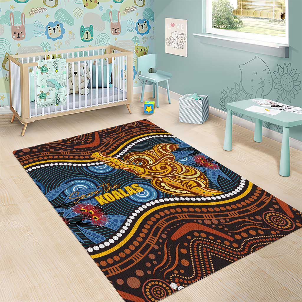 Aboriginal Dot Painting Koala Bear Area Rug Aussie Eucalyptus Caesia Flowers