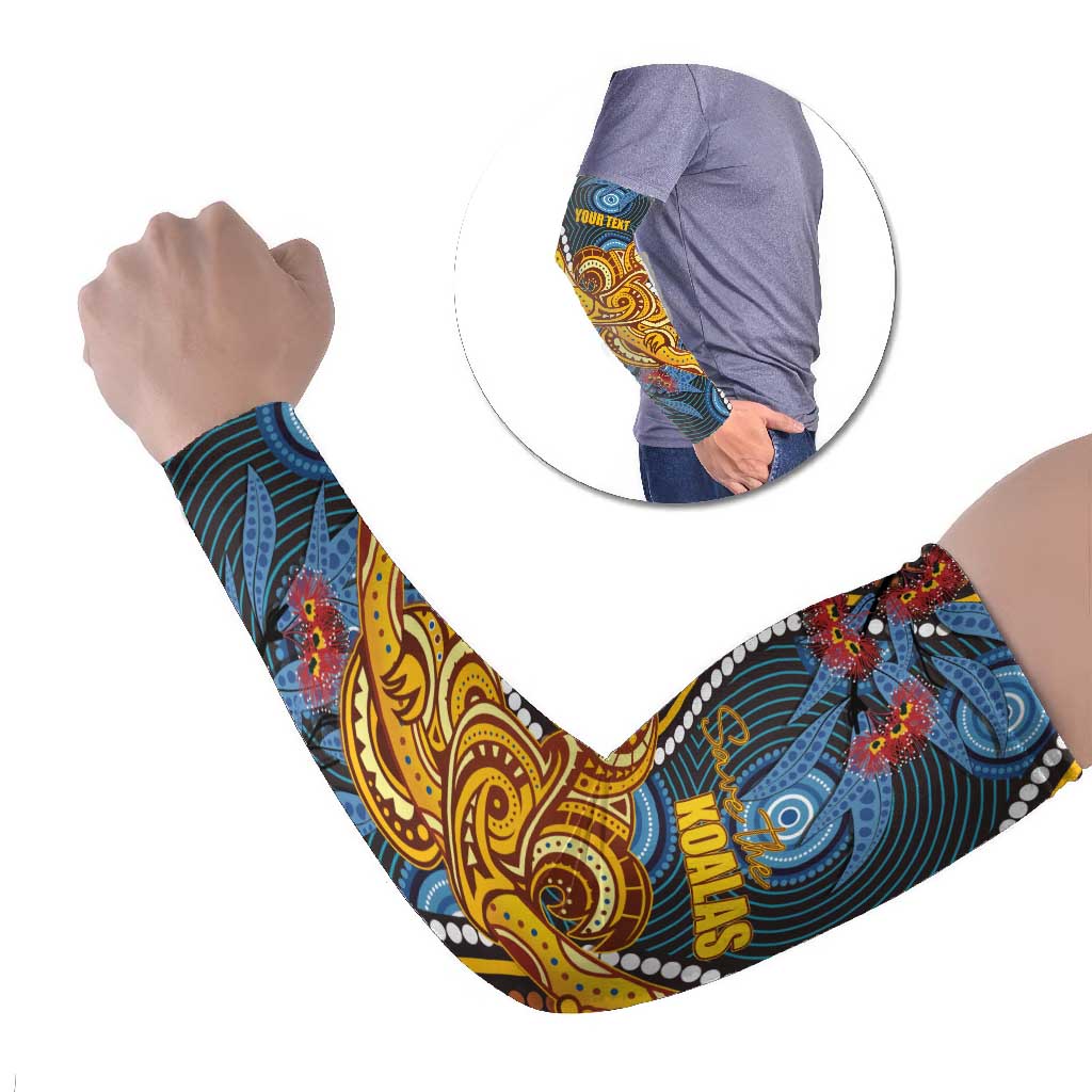 Aboriginal Dot Painting Koala Bear Personalised Arm Sleeves Aussie Eucalyptus Caesia Flowers